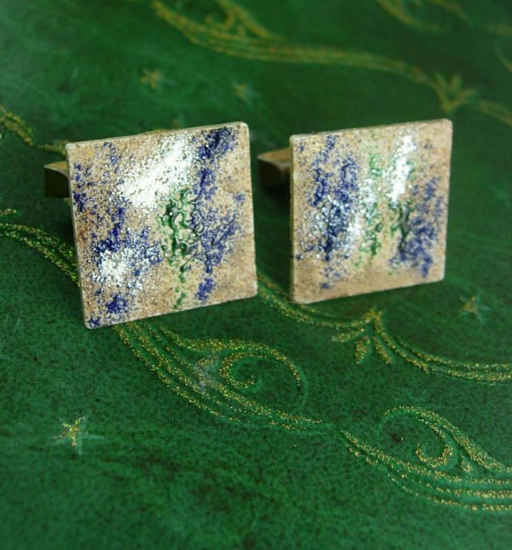 Pop Art Cufflinks Abstract  sandcast enamel Cuff Links Kaflinks Pat # 2472958 silver Sleeve Accessory