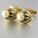 Wedding jewelry Cuff Links Vintage Lotus flower Pearl Cufflinks gold plated oriental asian ladies mens unisex fine jewellery