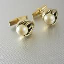Wedding jewelry Cuff Links Vintage Lotus flower Pearl Cufflinks gold plated oriental asian ladies mens unisex fine jewellery