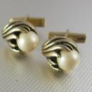 Wedding jewelry Cuff Links Vintage Lotus flower Pearl Cufflinks gold plated oriental asian ladies mens unisex fine jewellery