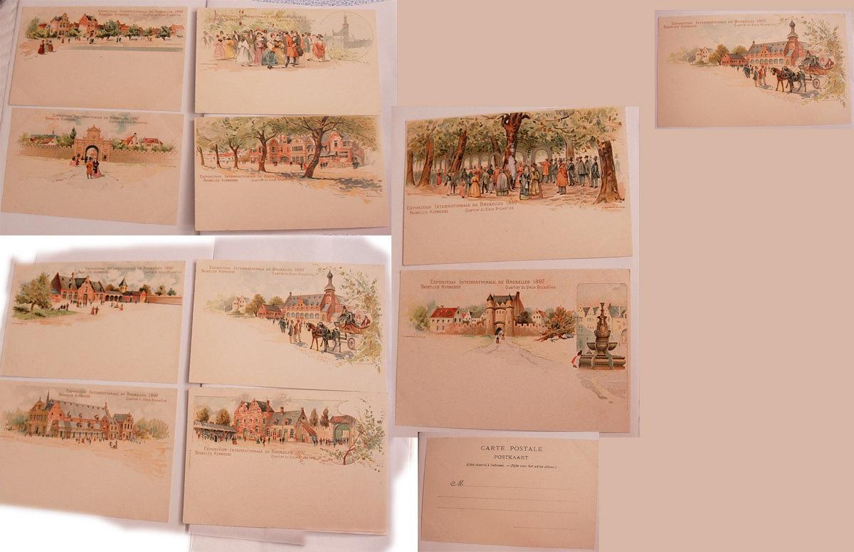 original set 10 Vintage Victorian Antique Exposition Internationale de Bruxelles 1897 Postcards