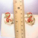 Vintage Bergere Anchor earrings & original card Enamel chain