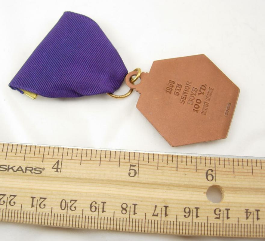 Vintage cicca 1969 senior boys swimming 100 YD breast stroke medal ribbon 6th place Herff Jones splash sports athletics awards