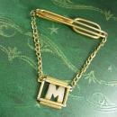 Swag tie Chain / Vintage Tie Clip / Initial M / letter M / personalized mens gift / Wedding gift / Signed Swank Tie bar / gold tie clip