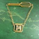 Swag tie Chain / Vintage Tie Clip / Initial M / letter M / personalized mens gift / Wedding gift / Signed Swank Tie bar / gold tie clip