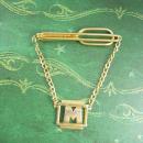Swag tie Chain / Vintage Tie Clip / Initial M / letter M / personalized mens gift / Wedding gift / Signed Swank Tie bar / gold tie clip