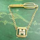 Swag tie Chain / Vintage Tie Clip / Initial M / letter M / personalized mens gift / Wedding gift / Signed Swank Tie bar / gold tie clip