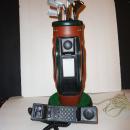 BIG GOLF BAG Phone really works Man cave retirement gag gift novelty  Telephone touchtone silver clubs leather bag
