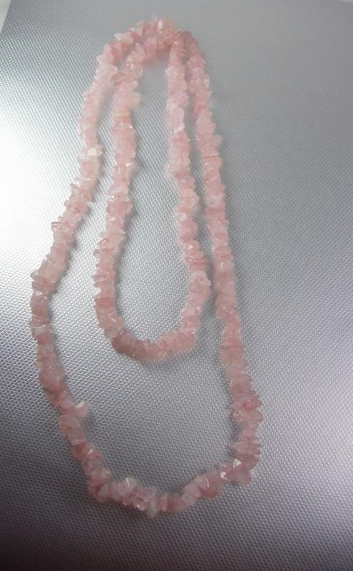 Pink Rose Quartz Polished Stones Necklace Vintage 35 Inches Wedding Birthday Anniversary