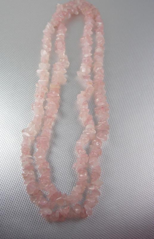Pink Rose Quartz Polished Stones Necklace Vintage 35 Inches Wedding Birthday Anniversary