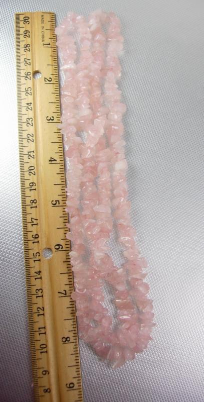 Pink Rose Quartz Polished Stones Necklace Vintage 35 Inches Wedding Birthday Anniversary