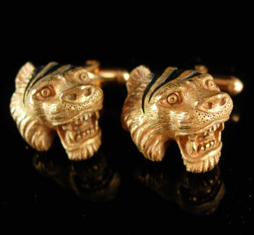 Exotic cufflinks Lion open mouth Tiger Cuff links Vintage LEO Figural Gothic gift jewelry July august birthday