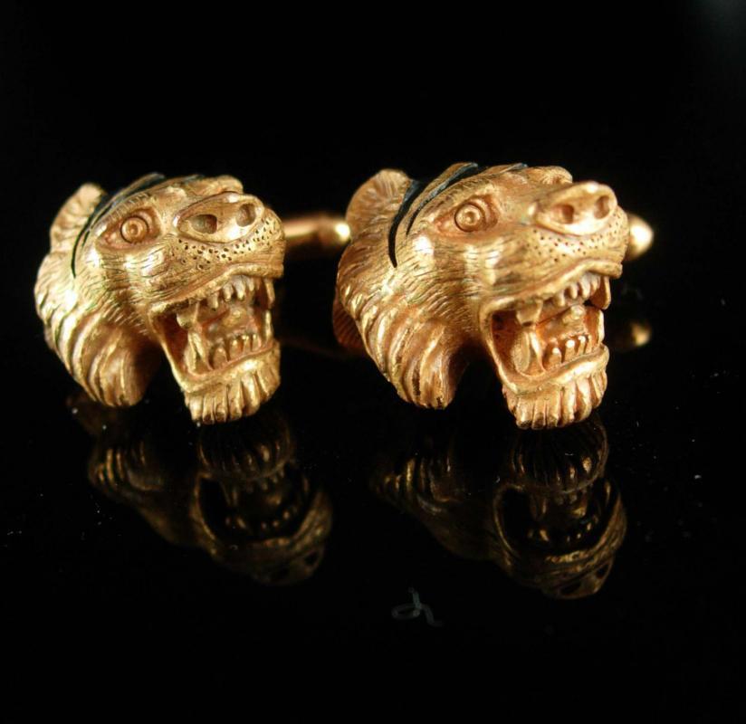 Exotic cufflinks Lion open mouth Tiger Cuff links Vintage LEO Figural Gothic gift jewelry July august birthday