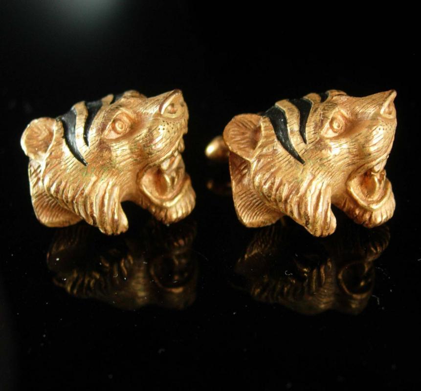 Exotic cufflinks Lion open mouth Tiger Cuff links Vintage LEO Figural Gothic gift jewelry July august birthday