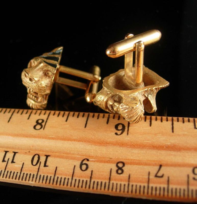 Exotic cufflinks Lion open mouth Tiger Cuff links Vintage LEO Figural Gothic gift jewelry July august birthday