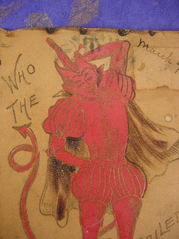 Antique Red devil postcard 1905 leather Halloween Post card Who the Devil mailed this Rare souvenir