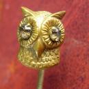 Antique gold OWL STICKPIN Jeweled Eye Fine mens estate jewelry victorian lapel pin book worm school teacher gift