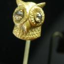 Antique gold OWL STICKPIN Jeweled Eye Fine mens estate jewelry victorian lapel pin book worm school teacher gift