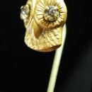 Antique gold OWL STICKPIN Jeweled Eye Fine mens estate jewelry victorian lapel pin book worm school teacher gift