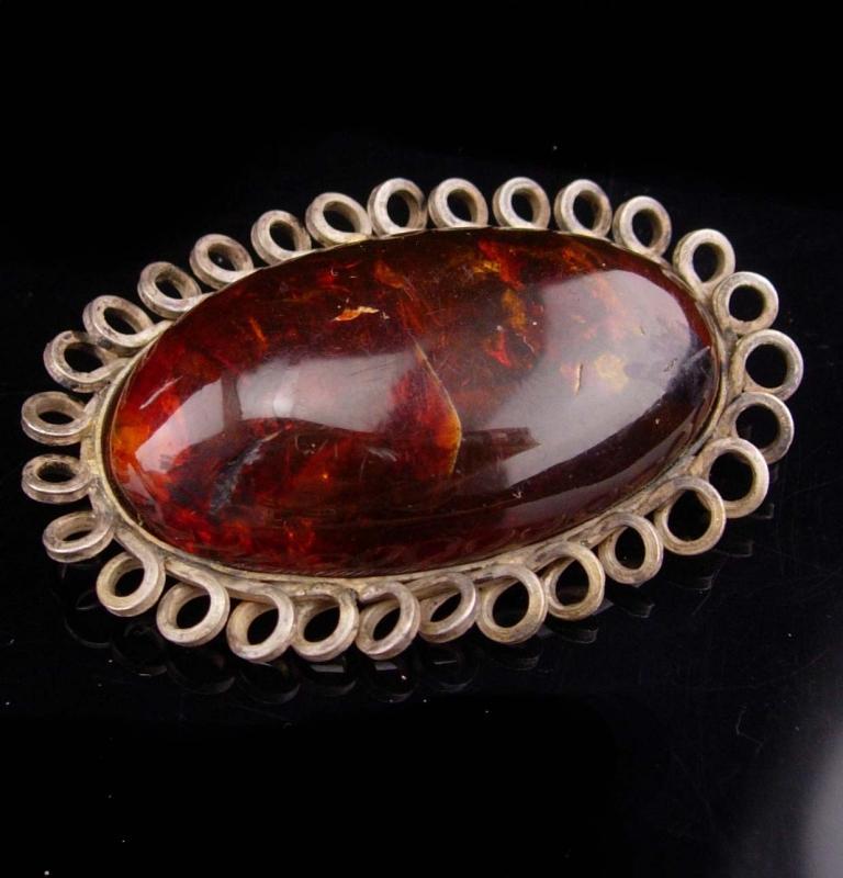 HUGE Amber Brooch / 800 silver / Vintage fancy setting / heirloom jewelry