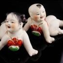Vintage chinese baby figurines / piano babies / Oriental art / hand painted bisque / vintage asian figurine