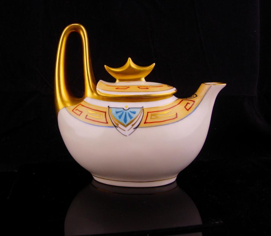vintage Art Deco Teapot / Gold Crown Top / Julius Brauer China / handpainted teapot / pickard china / princess teapot / queen pot