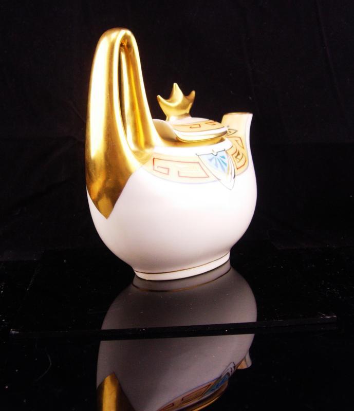 vintage Art Deco Teapot / Gold Crown Top / Julius Brauer China / handpainted teapot / pickard china / princess teapot / queen pot