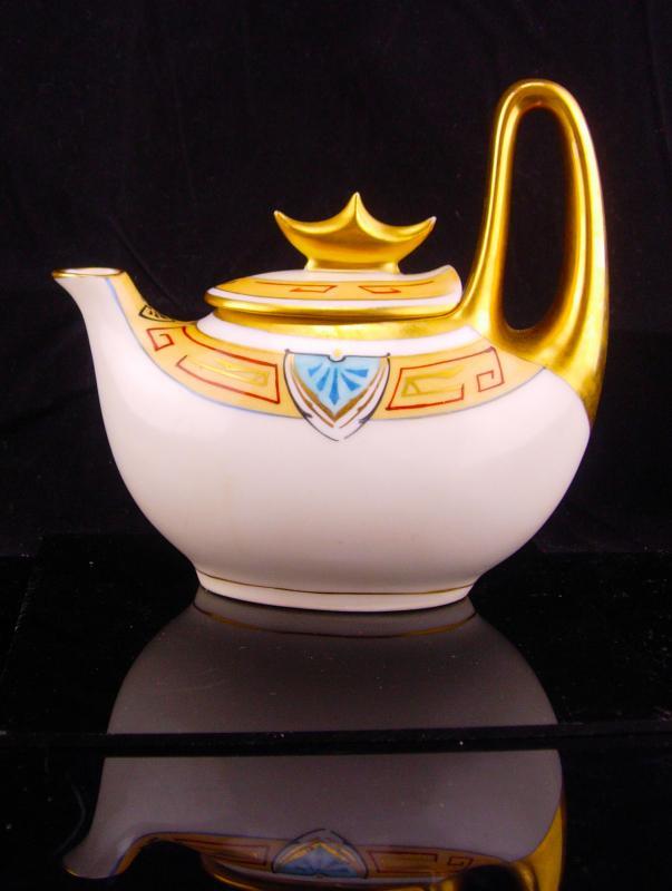 vintage Art Deco Teapot / Gold Crown Top / Julius Brauer China / handpainted teapot / pickard china / princess teapot / queen pot
