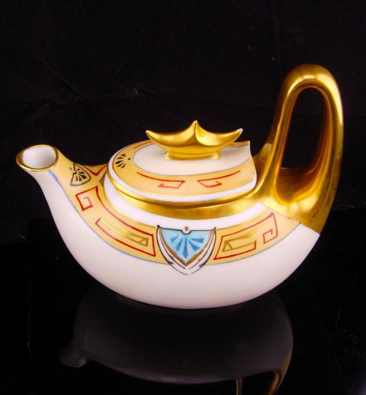 vintage Art Deco Teapot / Gold Crown Top / Julius Brauer China / handpainted teapot / pickard china / princess teapot / queen pot