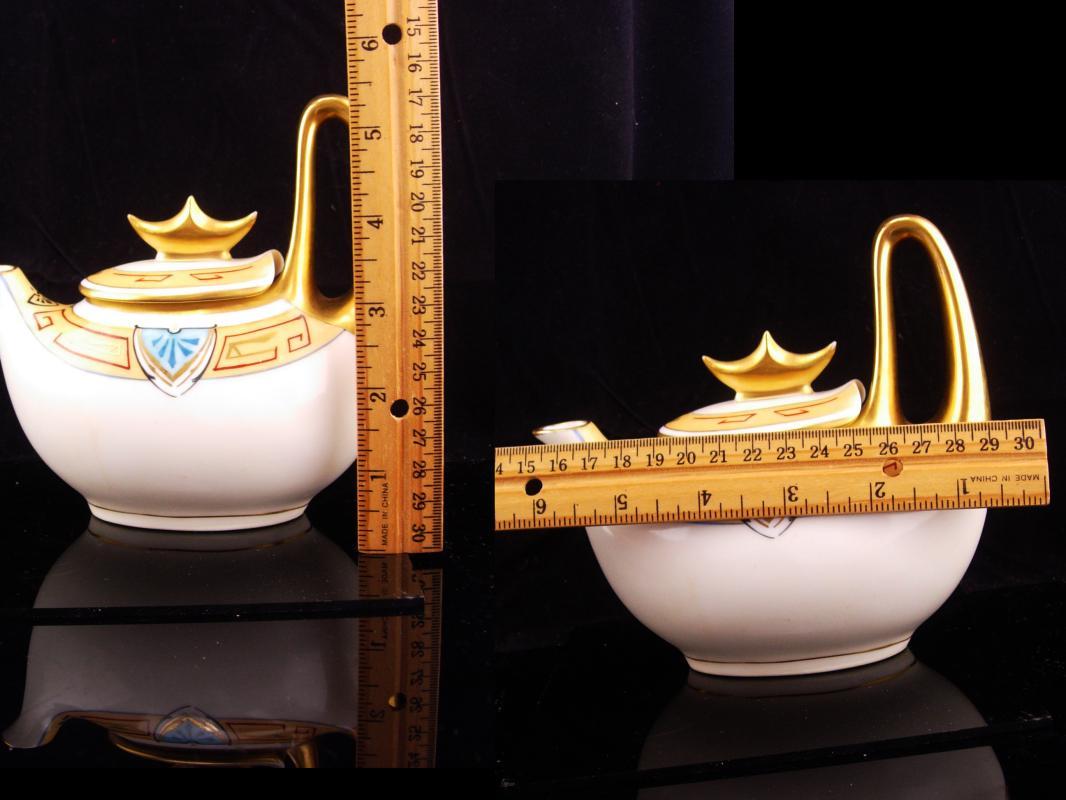 vintage Art Deco Teapot / Gold Crown Top / Julius Brauer China / handpainted teapot / pickard china / princess teapot / queen pot