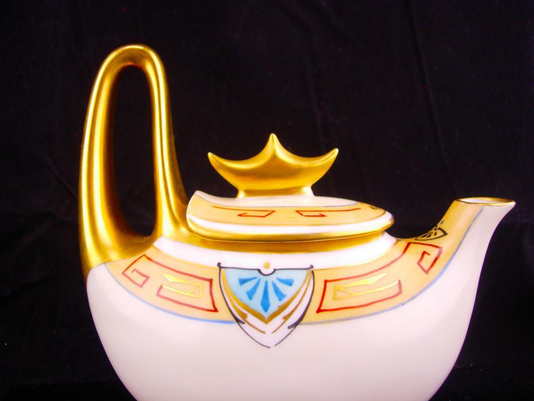 vintage Art Deco Teapot / Gold Crown Top / Julius Brauer China / handpainted teapot / pickard china / princess teapot / queen pot