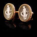 Erotic Nude Cufflinks / Art deco Saluki dog / Goddess / Vintage Greek Mythology / Men's Incolay cameo / dog  Cuff links cameo