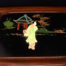 Large Asian Jewelry Box / chinese lacquer / vintage oriental box / wood jewelry chest / geisha top / figural box / anniversary gift for her