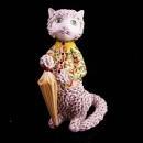 Vintage Parisian cat / Capodimonte spaghetti porcelain / Whimsical Cat / rhinestone collar / porcelain umbrella / veterinarian petsitter gift