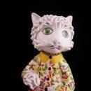 Vintage Parisian cat / Capodimonte spaghetti porcelain / Whimsical Cat / rhinestone collar / porcelain umbrella / veterinarian petsitter gift