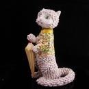 Vintage Parisian cat / Capodimonte spaghetti porcelain / Whimsical Cat / rhinestone collar / porcelain umbrella / veterinarian petsitter gift