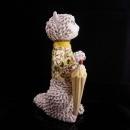 Vintage Parisian cat / Capodimonte spaghetti porcelain / Whimsical Cat / rhinestone collar / porcelain umbrella / veterinarian petsitter gift