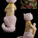 Vintage Parisian cat / Capodimonte spaghetti porcelain / Whimsical Cat / rhinestone collar / porcelain umbrella / veterinarian petsitter gift