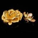 Vintage Napier Brooch / Rhinestone flower and bee pin / faux pearl figural fly insect / gardener gift / 30th anniversary / June birthday