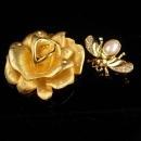 Vintage Napier Brooch / Rhinestone flower and bee pin / faux pearl figural fly insect / gardener gift / 30th anniversary / June birthday