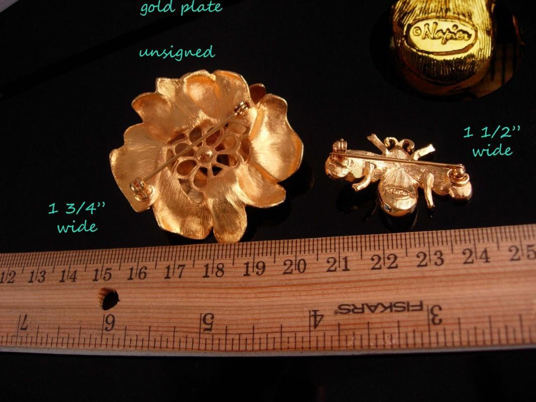 Vintage Napier Brooch / Rhinestone flower and bee pin / faux pearl figural fly insect / gardener gift / 30th anniversary / June birthday