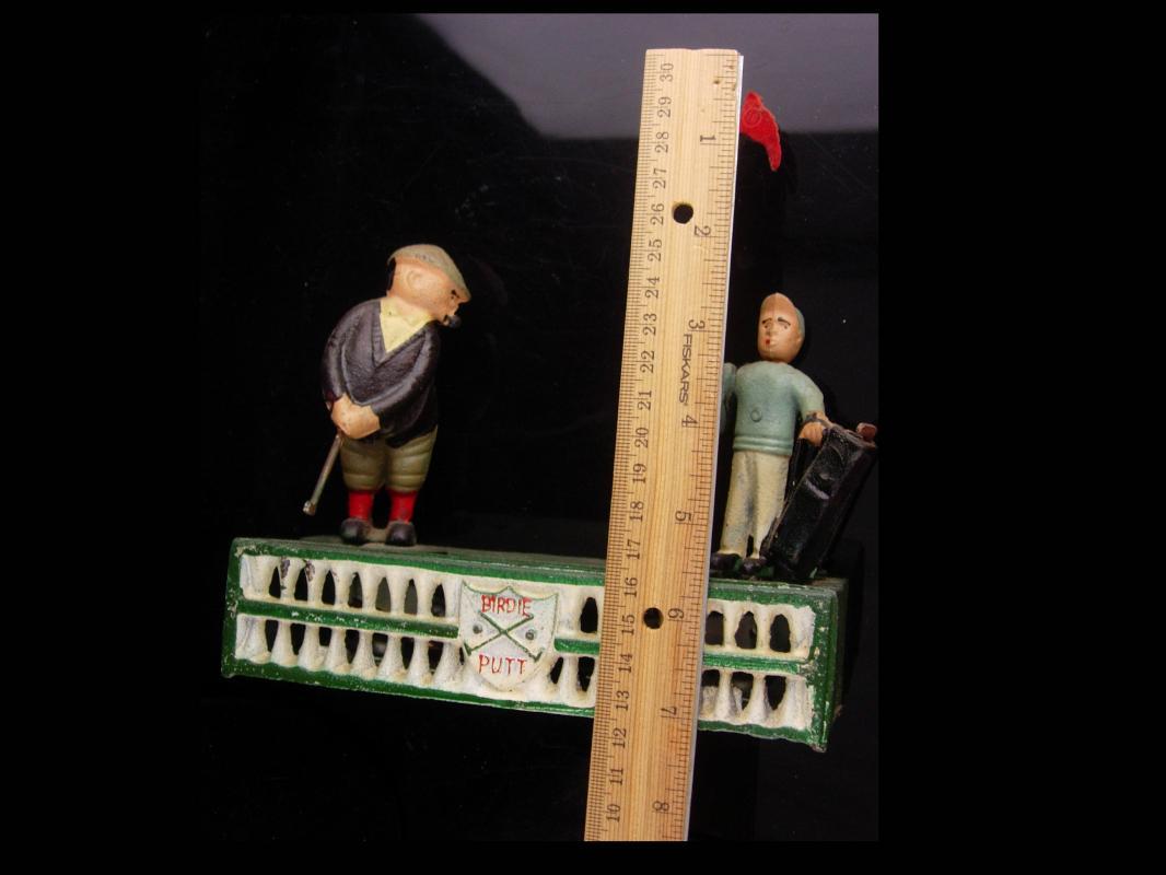 Mechanical bank - Vintage golf gift - metal toy - cast iron bank - Birdie Putt - Golfer and caddie - hole in one - gag gift
