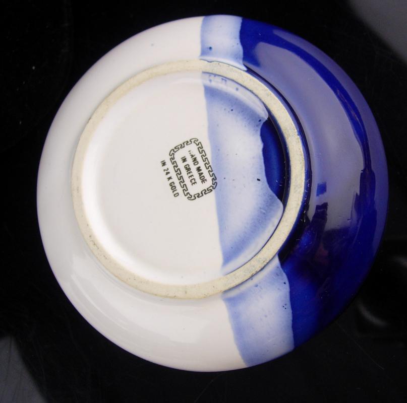 Vintage Victorian Tray - Greek key design - 24kt gold - UNUSUAL blue color - greek goddess art - Made in Greece - trinket tray