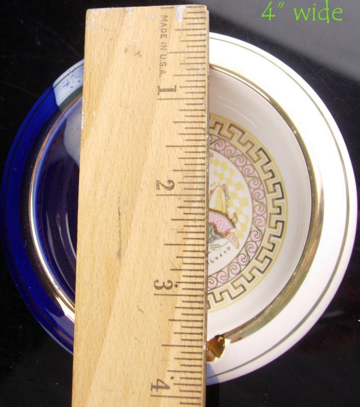 Vintage Victorian Tray - Greek key design - 24kt gold - UNUSUAL blue color - greek goddess art - Made in Greece - trinket tray