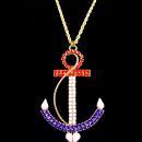 HUGE Navy Anchor necklace - LARGE Vintage rhinestone anchor - Military pendant - Red White Blue Patriotic gift - sweetheart nautical jewelry