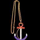 HUGE Navy Anchor necklace - LARGE Vintage rhinestone anchor - Military pendant - Red White Blue Patriotic gift - sweetheart nautical jewelry