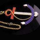 HUGE Navy Anchor necklace - LARGE Vintage rhinestone anchor - Military pendant - Red White Blue Patriotic gift - sweetheart nautical jewelry