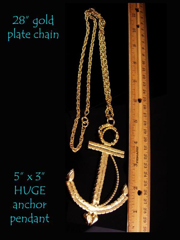 HUGE Navy Anchor necklace - LARGE Vintage rhinestone anchor - Military pendant - Red White Blue Patriotic gift - sweetheart nautical jewelry