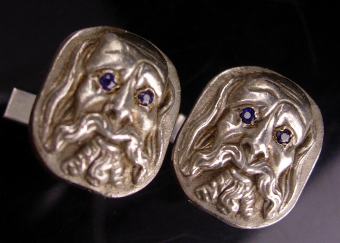 RARE sterling cufflinks - Plato - sapphire eyes - scholar - philosopher - Vintage philosophy Figural Head - silver cufflink -graduation gift