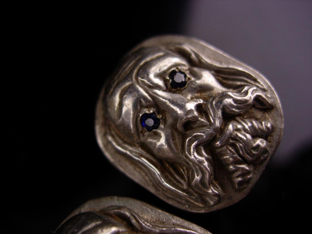 RARE sterling cufflinks - Plato - sapphire eyes - scholar - philosopher - Vintage philosophy Figural Head - silver cufflink -graduation gift